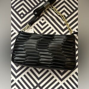NWT Women's Four Seasons Black Pleated Front Chain Crossbody Bag Shoulder Bag